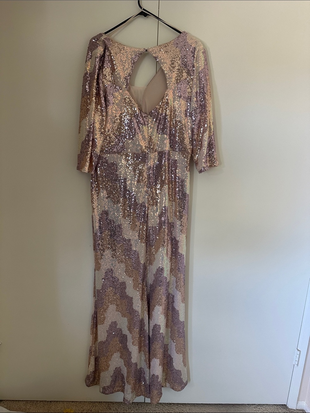 R&M Richards Rose Gold and Champagne Sequin Gown
